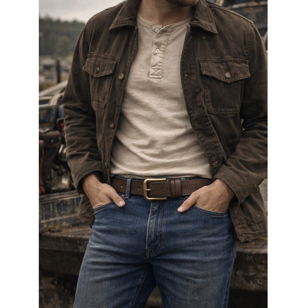 Duluth Trading Co Leather Belt Size 48 Brown Roller Buckle Heavy‎ Duty Work Belt